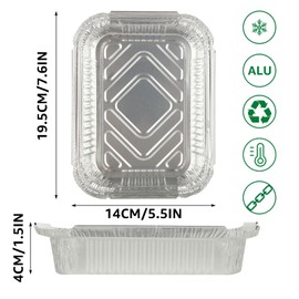 STARVAST Pack of 50 Disposable Aluminium Foil Bowls with Lids 650 ml, Grill Aluminium Bowls with Lids for Baking, Roasting, Cooking, Small Containers - 19.5 x 14.1 x 4.3 cm