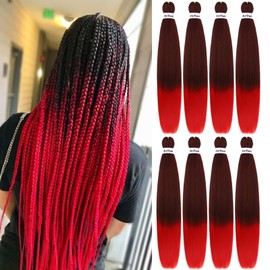 Liang Dian Pre Stretched Braiding Hair Ombre 30 Inch 8 Packs Synthetic Crochet Braids Hot Water Setting Professional Soft Yaki Texture Synthetic Hair Extensions(30 Inch 1B/Red)