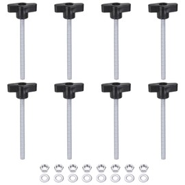 sourcing map 8pcs Tee Wing Knobs M6 x 80mm Metric Thread 36mm Z/T Head Plastic Handles Thumb Screws Hand Clamping Threaded Stud Knob Grip Thumbscrew with Nuts Washers, Black