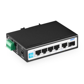 YuLinca 6 Port Gigabit Industrial DIN-Rail PoE Switch, 4 x 100/1000Mbps PoE Ports, IEEE802.3af/at PoE+, 1 Gigabit Uplink, 1 Gigabit SFP, Metal DIN-Rail & Wall Mount Ethernet Switch