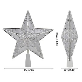 Anstore Xmas Tree Topper Star Silver,10 Inches Silver Glitter Star for Christmas Tree,Christmas Glittered Hollow Star Topper Built in 10 Bulbs String Lights 3D Star Tree Top for Holiday Decorations