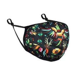 WIRESTER Unisex Cloth Face Mask with Adjustable Ear Loops, 2 Layer Fabric Face Cover Fashionable Design - Otomi Pattern Black