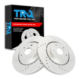 TRQ Front Brake Rotor Set G Coated Vented Drilled Slotted Compatible with 2015-2017 Lexus NX200t 2018-2021 NX300 2015-2021 NX300h 2010-2015 RX350 RX450h 2008-2019 Toyota Highlander 2011-2020 Sienna