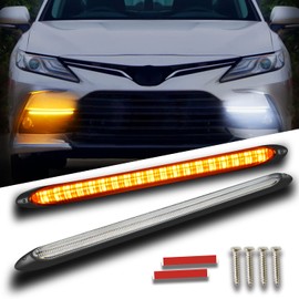 Qasim DRL LED Strip Car Daytime Running Light 14in White Automobile Decorative Warning Lights Yellow Streamer Flow Turn Signal Light Strip Bar 12V (2Pcs, 34.5cm)