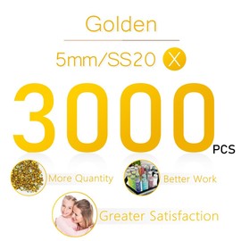 qiipii 3000PCS 5mm Bright Gold Resin Rhinestones for Crafts Clear Golden Flatback Jelly Rhinestones Bulk SS20 Non-Hotfix Golden Stones Diamonds Crystals Gems for Mugs Tumblers Bottles Cups DIY Crafts