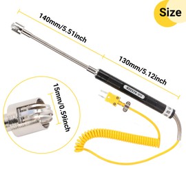 Type K Thermocouple Surface Thermocouple Probe Steel Temperature Sensor with Insulated Handle for Temperature Testing (Straight Shaft Thermocouple)