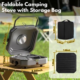 Kirumie Adjustable 2-Burner Portable Stove with 16000 BTU, Flameout Protection, with Camping Grill and Carrying Bag, Propane Camping Stoves for Camping, Backyard BBQ,Tailgating (Grey)