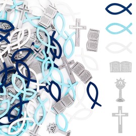 Bohrma Wooden Fish Communion Pack of 100, Fish Decoration Communion Wooden Scatter Decoration Fish with Cross, Bible, Wooden Fish Decoration for Communion, Christening Decoration, Wooden Fish