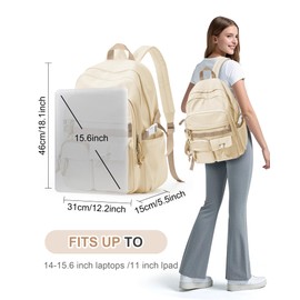 Aesthetic School Backpack for Women Men College Backpack With Lots Of Pockets Waterproof Travel Casual Daypack Cute Bookbag For Teens Girls Boys High School Bag(Beige)