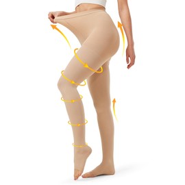 NURCOM 20-30 mmHg Compression Pantyhose for Women & Men, Open Toe Medical Compression Stockings, Waist High Opaque Compression Tights, Graduated Support for Edema, Varicose Veins, Swelling, Pregnant