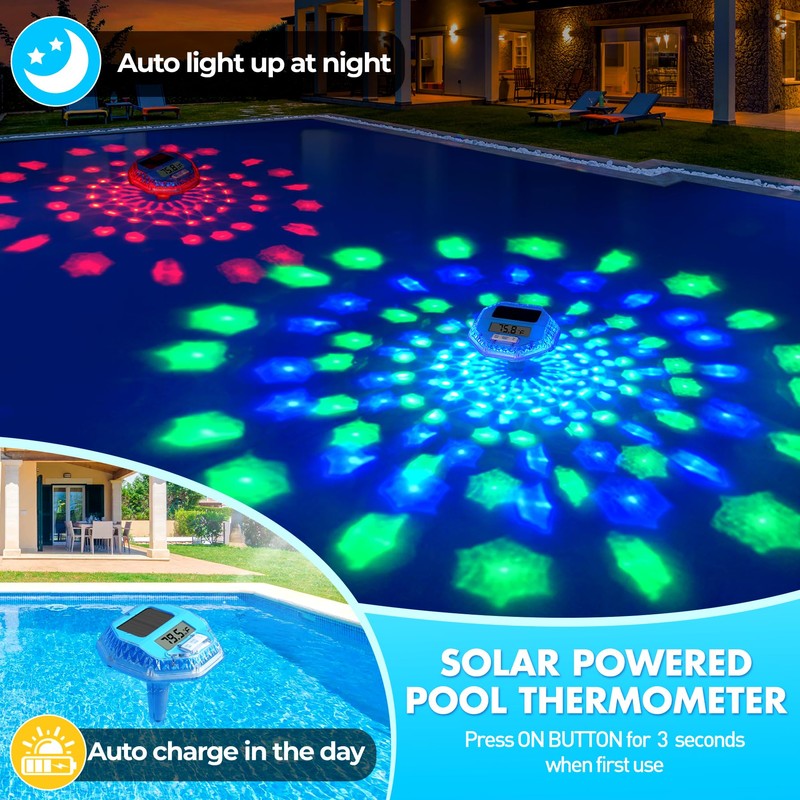 Pircaath 2025 Upgrade Digital Pool Thermometer Floating Easy Read, Solar
