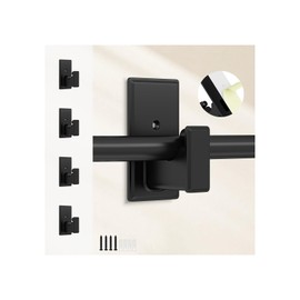 No Drill Curtain Rod Brackets:Self Adhesive Curtain Rod Holders for Rod 5/8" No Screw,Heavy Duty Easy Curtain Rod Bracket No Drilling,No Damage Wall Renter Friendly Curtain Rod Hooks Black,4PCS