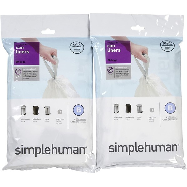 simplehuman Custom Fit Trash Can Liner B, White - White - 30 ct - 2 pk