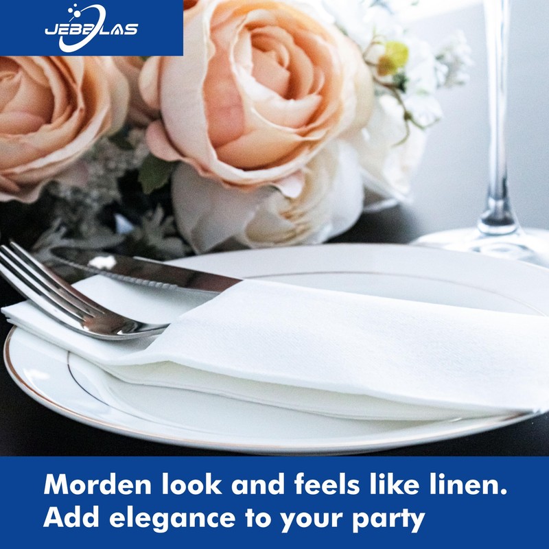 JEBBLAS Disposable Linen-Feel Dinner Napkins, Cloth Like Napkins Built-in Flatware