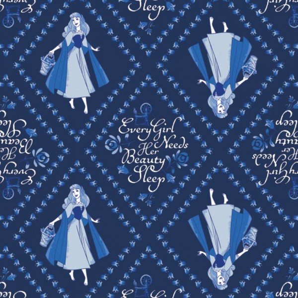 Sleeping Beauty - Aurora Beauty Sleep Color Navy, 100% Cotton Sold by The Yard