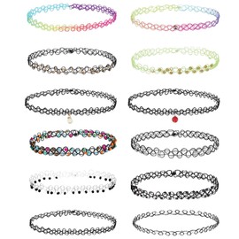Pack of 12 Elastic Necklaces, Tattoo Collar, Stretch Tattoo Choker Chain, Bracelet, Stretch Tattoo Necklace for Women, Girls, Teens, Children, Gift, Meet Daily Wear Requirements, colour