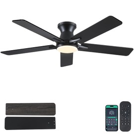 Goniyado 52" Low Profile Ceiling Fans with Lights and Remote,Black Indoor Ceiling Fans with Reversible Quiet Motor,Modern Flush Mount Ceiling Fan Light for Bedroom