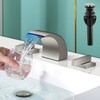 AUU Brushed Nickel LED Bathroom Sink Faucet 3 Holes,8 Inch