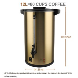 Commercial Grade Stainless Steel Coffee Urn 12L 50-Cup Double Wall Large Coffee Maker with Percolator Hot Water Dispenser for Catering Party Office Wedding