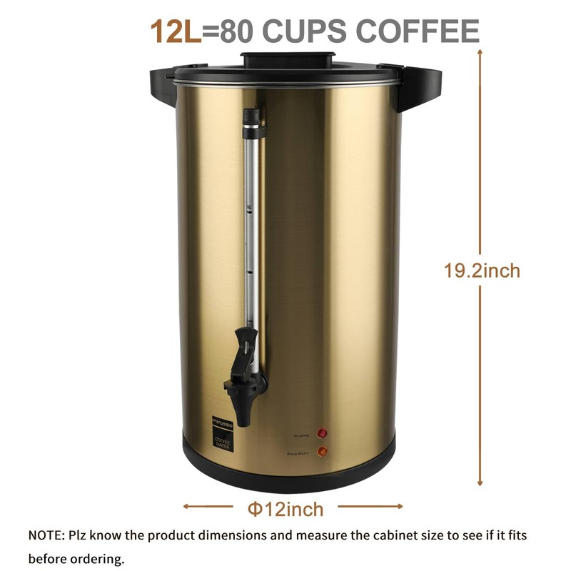 Commercial Grade Stainless Steel Coffee Urn 12L 50-Cup Double Wall
