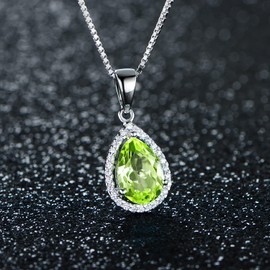 JIANGXIN Women's Necklace, Hypoallergenic, Water Droplets Style, Birthstone Amethyst/Garnet/Sapphire/Emerald Silver, 925 Sterling Silver, 15.7 + 2.0 inches (40 + 5 cm), Chain, Women's, Birthday, Gift,