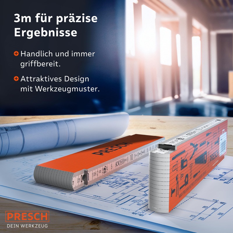 Presch Folding Ruler 3 m with Angle Function – Wood