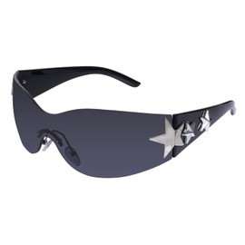 Nydotd Rimless Y2K Sunglasses Wrap Around Trendy Glasses for Women Men Frameless Sun Glasses 2000S Fashion Cool Shield Shades (Black Frame/Black Lens)