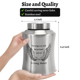 Pilipane Urn for Human Ashes,Decorative Beautiful Ashes Box for Adult Male and Female,Cremation Urns,Memorial Funeral Cremation Large Burial Stainless Steel Urns (Silver Pinion, M)