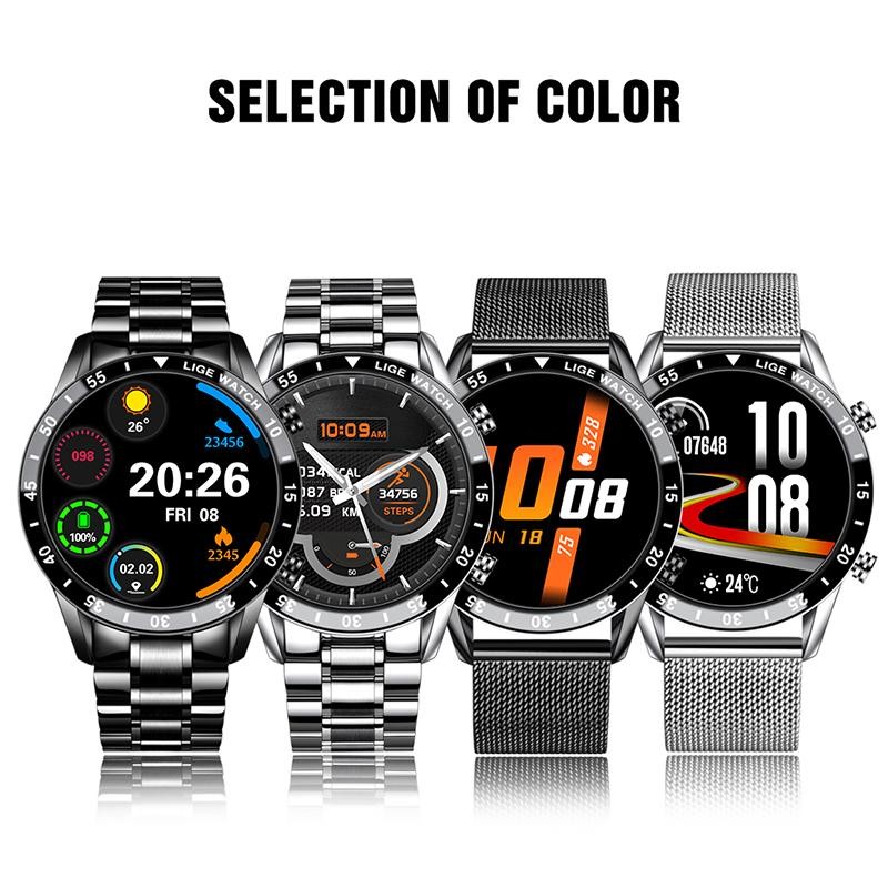 LIGE large disc steel band smart watch with exercise and