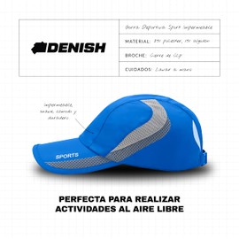 DENISH Gorra Deportiva Sport Impermeable. Cachucha con Broche Ajustable para Hombre y Mujer de Material Premium para Hacer Ejercicio, Caminar, Running, Actividades al Aire Libre (Azul Claro)