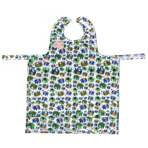 BIB-ON, Full-Coverage Bib and Apron Combination for Infant, Baby, Toddler Ages 0-4. (Elephants)