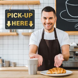 Lesnala 4Pcs Double-Sided Order Pick up Here Signs with A Twines for Restaurants Cafes and Bars Bakery Ice Cream Stand Kiosk Retail Decor 7.87 X 11.81inch Black PVC