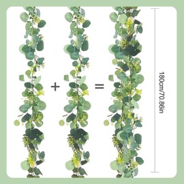 Pack of 2 Artificial Eucalyptus Garlands, 1.8 m Eucalyptus Decorative Hanging Plants, Eucalyptus Leaves Garland, Wedding Decoration, Artificial Hanging Plants Decoration for Wedding Arches, Gardens