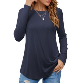Beluring Women's T-Shirt, Casual, Short-Sleeved/Long-Sleeved Tops, Crew Neck, Long Shirt, navy