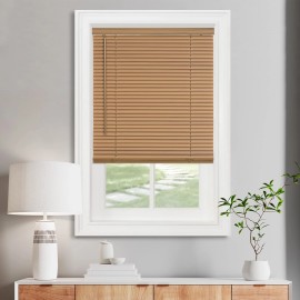 Achim 30x64 Inch Cordless Light Filtering Mini Blinds Woodtone Shade