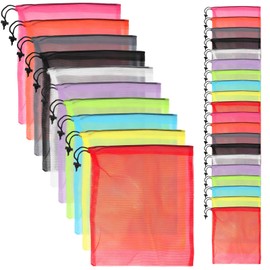 KOHAND 30 Pcs Drawstring Mesh Bags, 35 x 40 cm Colorful Nylon Mesh Bag Multi Functional Storage Bag for Sports, Swimming, Travel, Camping, Beach, Gym, 10 Colours