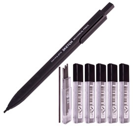 Sketch フラットリード 1.8mm ホルダーペン シャープペンシル ドラフトドローイング アートスケッチ/カリグラフィー/マーキング用 (1.8mm 2B リード6本-36本) グラファイトリードレフィル (ブラックボディ)