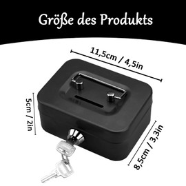 Small Cash Box, Small Safe, Lockable with Key, 11.5 x 8.5 x 5 cm, Metal Locker Money Box with Key Lock, Money Bag, Safe, Cash Box with 2 Keys (Black)