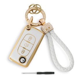 TPU Car Key Cover For Citroen C2 C3 C4 C5 C6 Xsara Picasso 3 Buttons Car Key Fob (White) with Screwdriver and Diamond lanyard