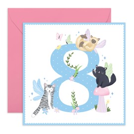 Central 23 8th Birthday Card For Girls - Fairy Cat 8 Years - Cute Animals - Birthday Card For Kids - Eighth Year Old Gifts For Toddler Niece Granddaughter - Comes With Fun Stickers