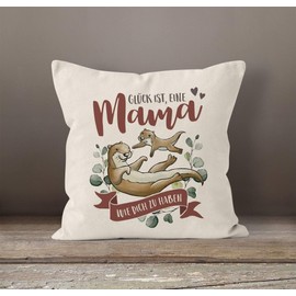 SpecialMe® Cushion Cover Glück ist eine Mama wie Dich zu haben Otter Saying Special Mother's Day Gift Mum Nature 40 cm x 40 cm