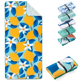 Fit-Flip XXL Beach Towel - Large Microfibre Bath Towel, Microfibre Towels, Lightweight and Quick-Drying, 100% Recycled Microfibre Towel - Lemon Flowers, 200 x 90 cm