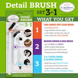 3-in-1 Grout Cleaner Brush to Deep Clean Tile Lines | Small Scrub Brushs Detail Kitchen, Bathroom, Shower Cleaning | 3Pc Home Cleaner Brushes Set