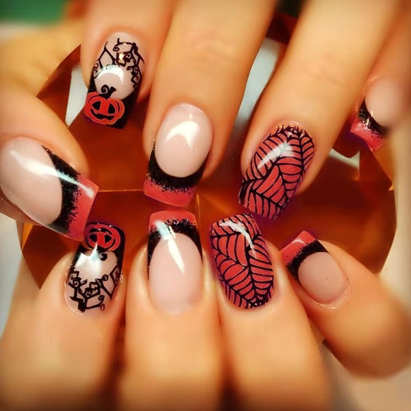 Halloween Fake Nails Square Press on Nails Medium Spider Web