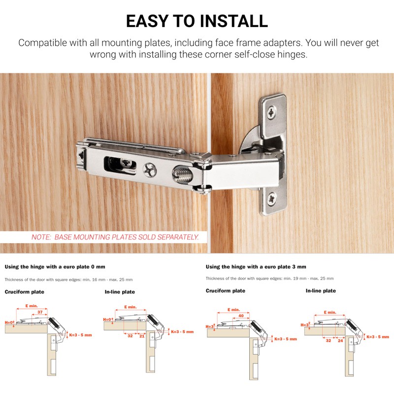 Salice Pie Cut Lazy Susan Corner Hinge, 65 Degree Opening