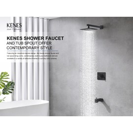 KENES Modern Matte Black Shower Faucet Set, Tub and Shower Trim Kit with Single-Spray Black Shower Head, Square Shower Faucet, KE-6024A-2 (Shower Valve Included)