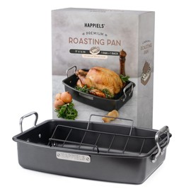 HAPPIELS 17 x 13 inch Roasting Pan with Rack, 20-25 lb Large Turkey Roasting Pan for Oven Non Stick, Turkey Roaster Pan with Rack, Roasting Pans, Turkey Pan, Deep Roast Pan, Prime Rib Roaster