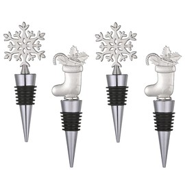 Paquete de 4 tapones para botellas de vino para decoración de Navidad, tapones únicos de vino de aleación, decoración de invierno, suministros para fiestas, bodas, Navidad, accesorios de vino, regalo para anfitriona, corcho para botellas de vino