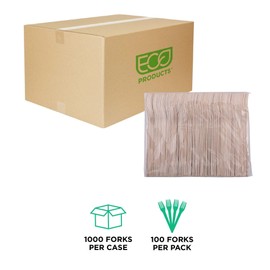 Eco-Products Renewable & Compostable 6.5" Wood Forks, Case of 1000, FSC Certified Wooden Fork, Hot & Cold Food Friendly, Ridge Molded Into Handle For Better Grip and Increased Strength