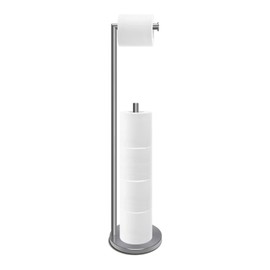 RRM Toilet Paper Holder Stand, Free Standing Toilet Paper Holder with Reserve Storage 3-4 Toilet Paper Rolls, Double Rod 26.4-inch Stainless Steel Toilet Paper Holder (Brushed)